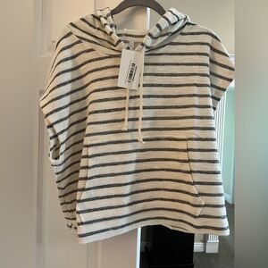 Black and cream  Striped Hooded Cap Sleeve Top